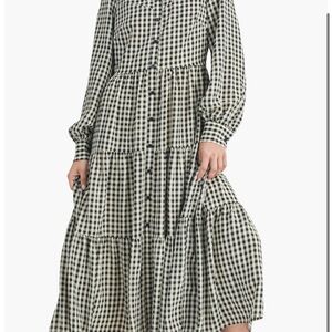 Lush Black and White Gingham Long Sleeve Dress